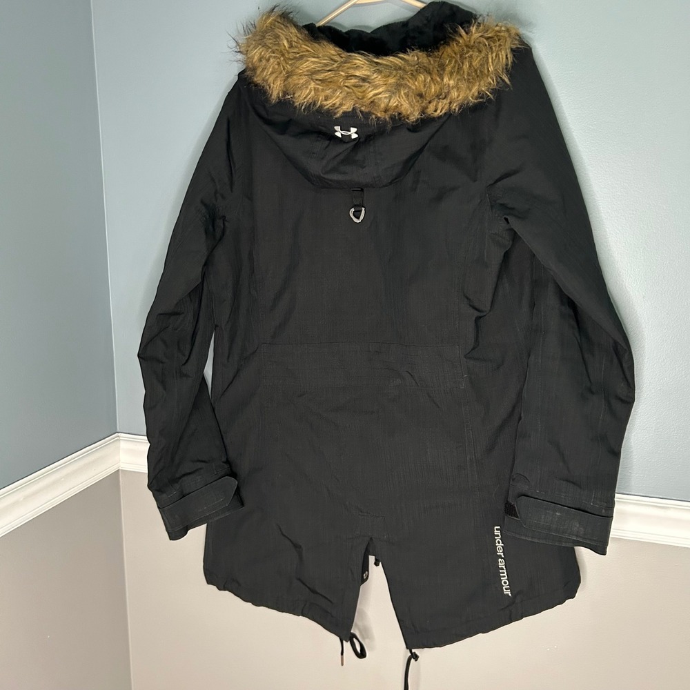 Under Armour Storm3 ColdGear Infrared Parka Jacket Women Medium Black Faux Fur - Picture 7 of 11